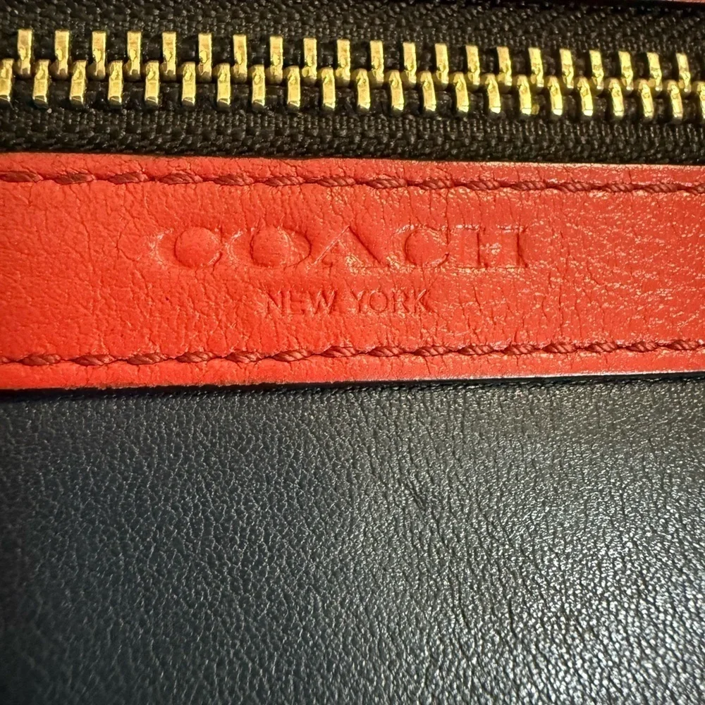 Coach Legacy 48176 Color Block Leather Zip Wristlet Wallet Blue/Orange Brass Zip